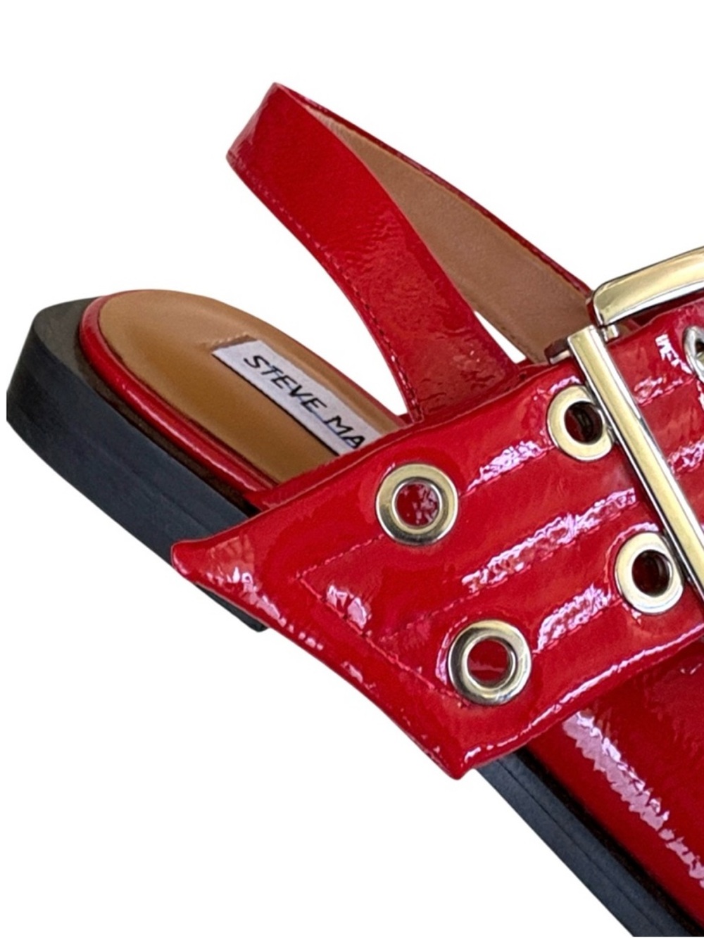 EUC Steve Madden Graya Slingback Grommet Flats Red Silver Size 7.5 Retail $120 - Picture 4 of 9